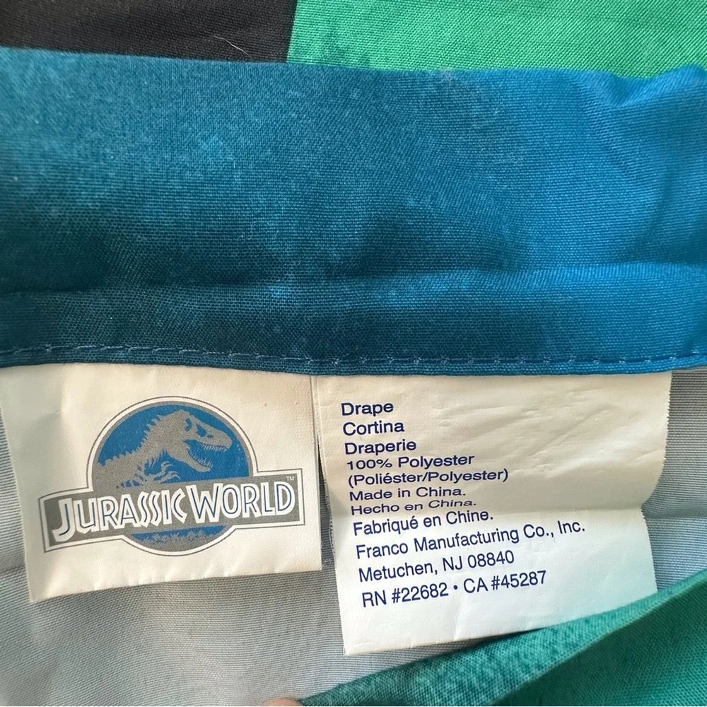 Lot of 2 Jurassic World curtains w/‎ ties approx 64”x39.5” blue yellow green
